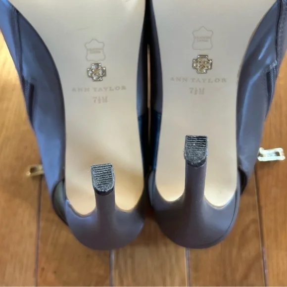 Ann Taylor Cara Crisscross Peep Toe Leather Sandals Heels Black Tan Women’s 7.5 - Picture 8 of 10